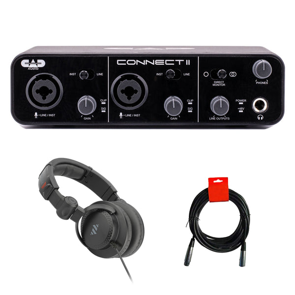 CAD CX2 Connect II 2x2 USB Audio Interface Bundle with Polsen HPC-A30-MK2 Studio Monitor Headphones and XLR-XLR Cable