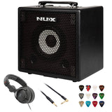 NuX Mighty Bass 50BT Digital Bass Amplifier with Bluetooth Bundle with Polsen HPC-A30-MK2 Studio Monitor Headphones, Kopul 10' Instrument Cable, and Fender 12-Pack Picks