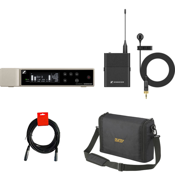 Sennheiser EW-D ME4 SET Digital Wireless Cardioid Lavalier Microphone System (Q1-6: 470 to 526 MHz) Bundle with Auray WSB-1S Carrying Bag and XLR-XLR Cable
