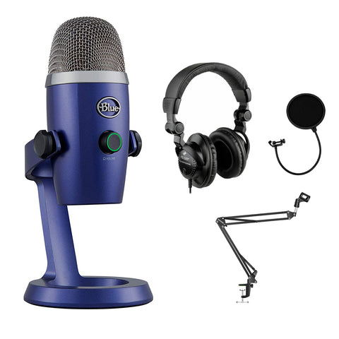 Blue Yeti Nano Premium USB Condenser Microphone - Vivid Blue with HPC-A30 Monitor Headphones, Boom Arm Stand & Pop Filter Bundle