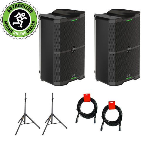 Mackie SRM210 V-Class 10" 2000W Powered Loudspeaker (Pair) with 2x Speaker Stand & 2x XLR-XLR Cable Bundle