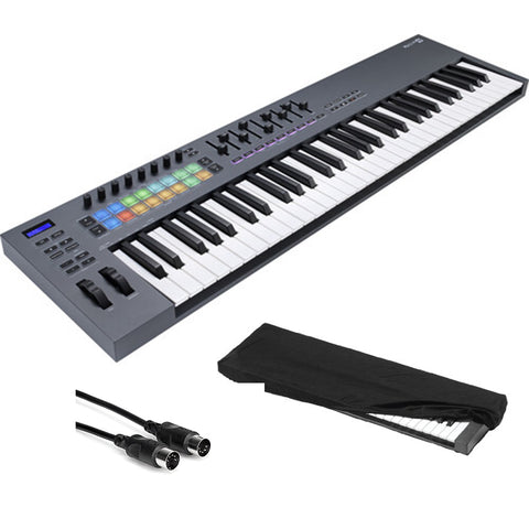 Novation FLkey 61 USB MIDI Keyboard Controller for FL Studio (61-Key) Bundle with Kaces Stretchy Keyboard Dust Cover and Hosa Mid-310 Midi cable 10'