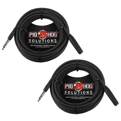 Pig Hog PHX14-25 1/4" TRSF to 1/4" TRSM Headphone Extension Cable, 25 Feet (2-Pack)