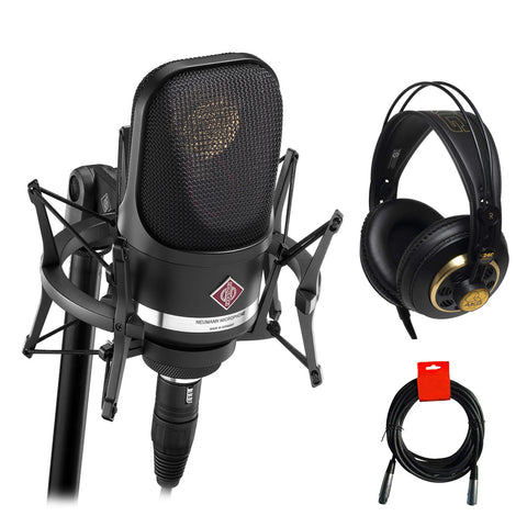 Neumann TLM 107 Studio Set Instrument Condenser Microphone (Black) Bundle with AKG K240 Studio Pro Stereo Headphones and 20' XLR-XLR Cable