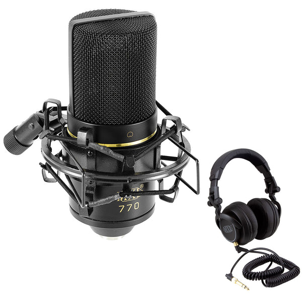 MXL 770 Multipurpose Cardioid Condenser Microphone (Black) Bundle with MXL HX9 Over-Ear Studio Pro Headphone