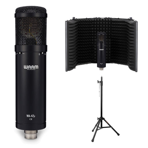 Warm Audio WA-47jr Large-Diaphragm FET Condenser Microphone (Black) Bundle with Reflection Filter & Tripod Mic Stand