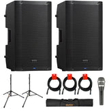PreSonus AIR12 2-Way Active Sound-Reinforcement Loudspeakers (Pair) Bundle with Polsen M-85 Prof Mic, Auray SS-47S-PB with Tripod Base and Cae, and 3x XLR-XLR Cable