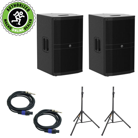 Mackie DRM215-P 1600W 15" Professional Passive Loudspeaker (Pair) with (2) PPSJ15 12 Gauge 15' Speaker Cable & (2) Steel Speaker Stand Bundle