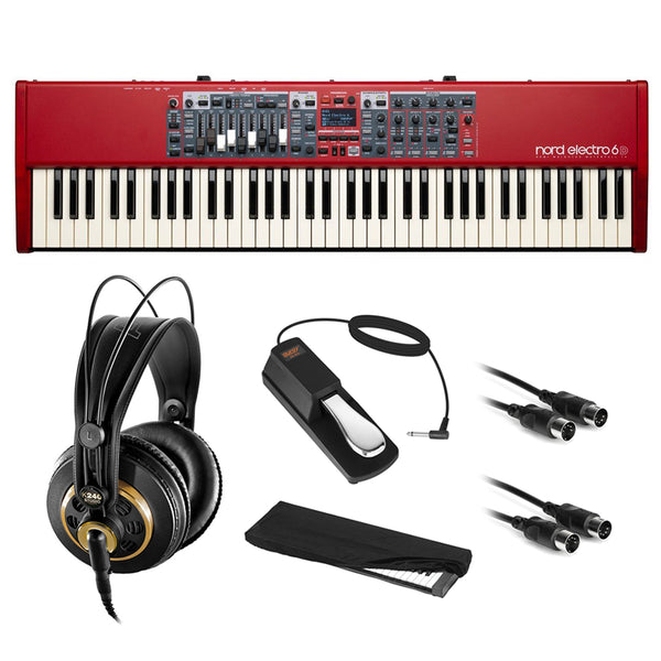 Nord Electro 6D 73-Note Stage Piano Semi-Weighted Waterfall Keyboard with AKG K 240 Pro Headphones, Sustain Pedal, Dust Cover & 2x MIDI Cable Bundle