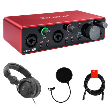 Focusrite Scarlett 2i2 3rd Gen USB Audio Interface Bundle with Polsen Studio Monitor Headphones, Pop Filter, and XLR-XLR Cable