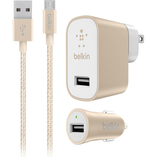Belkin Home and Car USB Chargers with Micro-USB Cable (Gold)