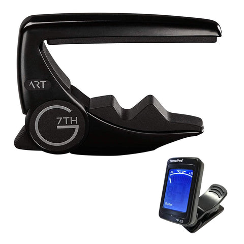 G7th Performance 3 Capo for for 6-String Guitar (Black) with TunePro TP-32 Mini Clip Tuner Bundle