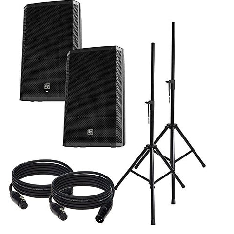 EV Electro-Voice ZLX-12P Pair of 12" Powered 1000W Speakers W/ Stands and Cables