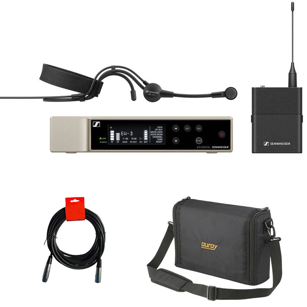 Sennheiser EW-D ME3 SET Digital Wireless Cardioid Headset Microphone System (R1-6: 520 to 576 MHz) Bundle with Auray WSB-1S Carrying Bag and XLR-XLR Cable