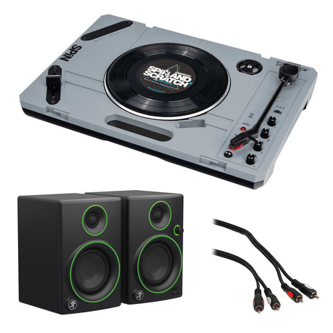 Reloop SPiN Portable Turntable System with Mackie CR3 3" Woofer Multimedia Monitors (Pair) & Male Audio Cable (6') Bundle