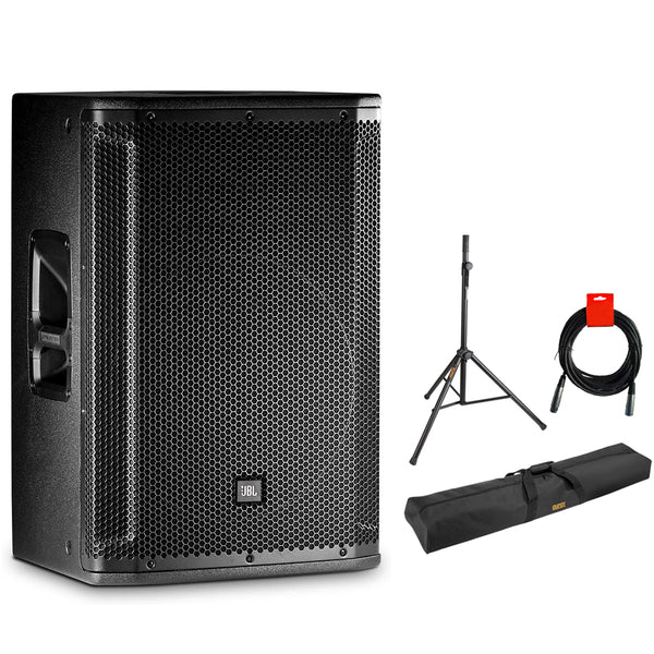 JBL SRX815P 15" Two-Way Bass Reflex Self Powered System Bundle with Auray 51" Speaker Stand Bag, Steel Speaker Stand, and XLR-XLR Cable
