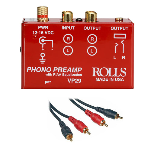 Rolls VP29 Phono Preamp with 2 RCA Male to 2 RCA Male Dual Audio Cable -3'