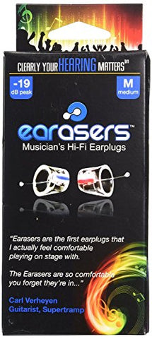 Earasers Musicians Plugs Medium with Waterproof Stash Can Case( Assorted Colors, Red or Blue)