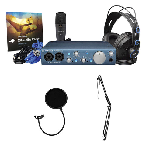 PreSonus AudioBox iTwo Studio Complete Mobile Recording Kit with Kellopy Pop Filter & Webcast Boom Arm