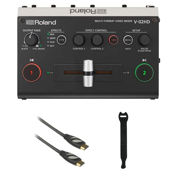 Roland V-02HD Portable Professional Multi Format Video Switcher/Mixer Bundle with 6' HDMI Cable with Ethernet & 10-Pack Straps