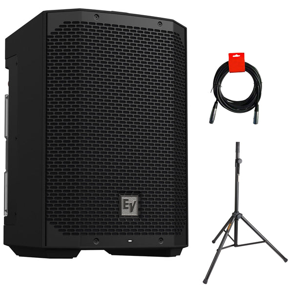 Electro-Voice EVERSE 8 8" 2-Way Battery Powered Loudspeaker with Bluetooth (Black) Bundle with Steel Speaker Stand and XLR-XLR Cable