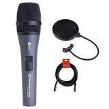 Sennheiser E845S Super-Cardioid Handheld Dynamic Microphone with Switch plus XLR-XLR Cable and Pop filter
