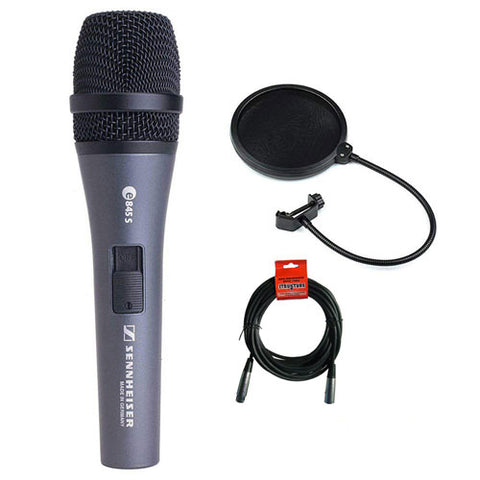 Sennheiser E845S Super-Cardioid Handheld Dynamic Microphone with Switch plus XLR-XLR Cable and Pop filter