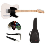 Squier Sonic ESquier Electric Guitar Arctic White, Maple Fingerboard Bundle with FE620 Electric Guitar Gig Bag, 351 Classic Guitar Picks, and Straight/Angle Cable