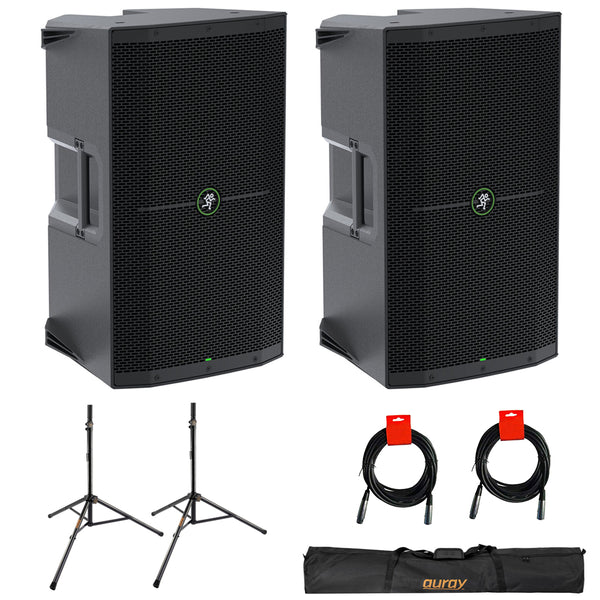 Mackie Thump212 1400W 12" Powered PA Loudspeaker System (Pair) Bundle with Auray SS-47S-PB Steel Speaker Stands, Carrying Case, and 2x 20" XLR-XLR Cable