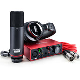 Focusrite Scarlett Solo Studio 3rd Gen USB Audio Interface Bundle Mackie CR3-X 3" Multimedia Monitors (Pair, Green), Auray Tripod Mic Stand, 3.3' Phone Cable, Clamp-On Headphone Holder, Pop Filter, and XLR-XLR Cable
