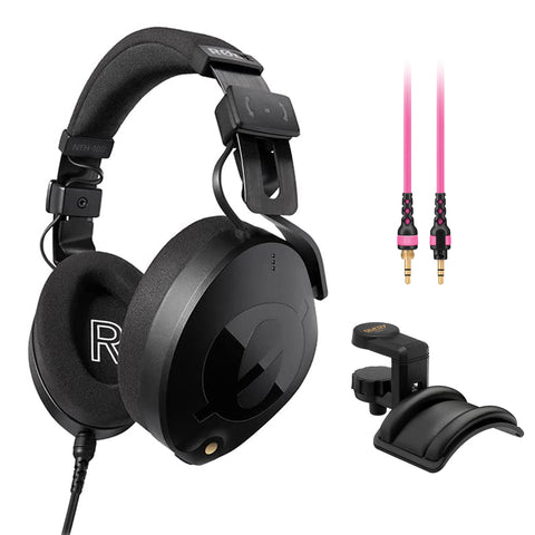 Rode NTH-100 Professional Closed-Back Over-Ear Headphones Bundle with Rode NTH-Cable (Pink, 3.9') and Auray Headphones Holder