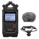 Zoom H4n Pro All Black 4-Track Portable Recorder (2020 Model) with Windscreen and Camera Shockmount Bundle