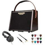 NUX NAI-5 Optima Air Dual-Switch Acoustic Guitar Simulator with Preamp Bundle with Polsen HPC-A30-MK2 Studio Monitor Headphones, Kopul 10' Instrument Cable, and Fender 12-Pack Picks