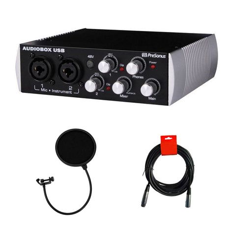 Presonus Audiobox USB 96 Audio Interface Audio Box Limited Edition Black with Pop Filter & XLR-XLR Cable Bundle