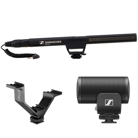 Sennheiser Pro MKE 600 Shotgun Microphone for Video Camera/Camcorder Bundle with MKE 200 Ultracompact Camera-Mount Mic and V-Rig Triple Shoe Bracket