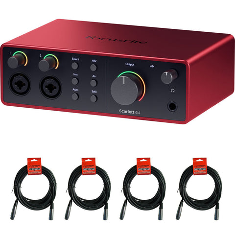 Focusrite Scarlett 4i4 USB-C Audio/MIDI Interface (4th Generation) Pair with 4x XLR - XLR Cable