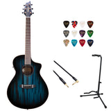 Breedlove RFCN51CEAMAM ECO Rainforest S Concert CE Acoustic-Electric Guitar - Papillon African Mahogany Bundle with Kopul 10' Instrument Cable, Fender 12-Pack Picks, and Gator Guitar Stand