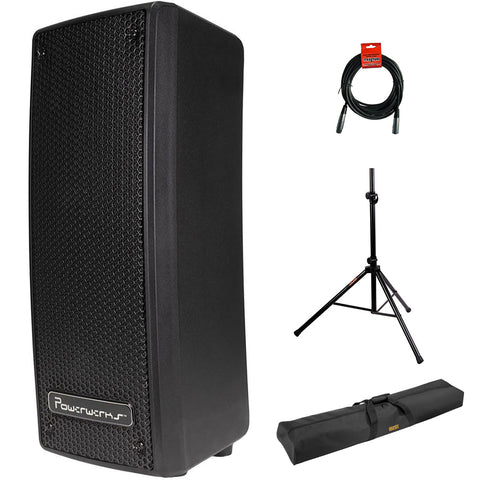 Powerwerks PA System (PW50), Black Bundle with Steel Speaker Stand, Speaker Stand Bag and XLR Cable