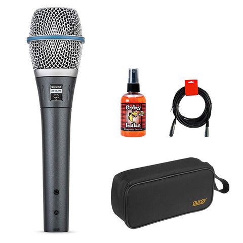 Shure BETA 87A Supercardioid Dynamic Microphone with Wide Mouth Case, Mic Sanitizer Spray & XLR Cable Bundle