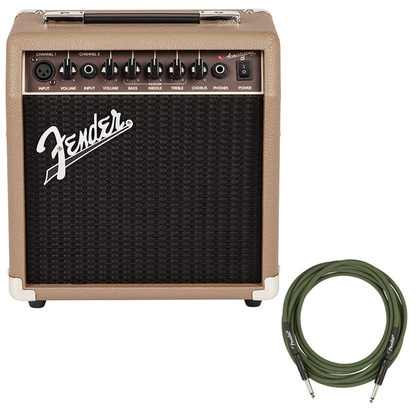 Fender Acoustasonic 15 Guitar Amplifier (2313700000) Bundle with Fender 13ft Straight/Straight Joe Strummer Instrument Cable (Drab Green)