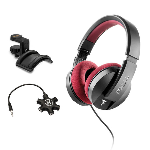 Focal Listen Professional Closed-Back Studio Monitor Headphones with Headphone Holder & 5-Way Splitter Bundle