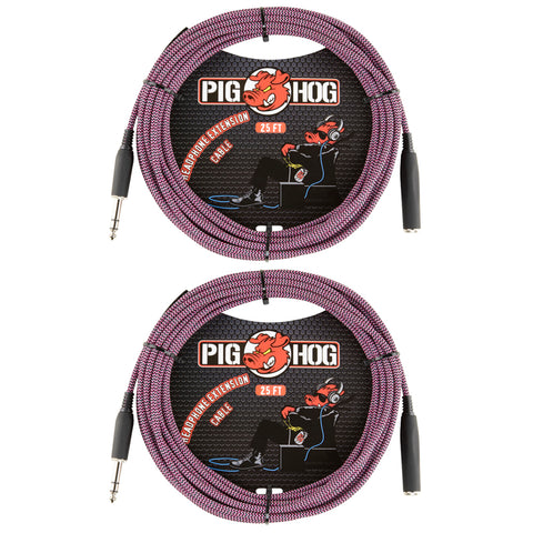 Pig Hog Solutions - 25ft Headphone Extension Cable, 1/4", Riviera Purple (2-pack)