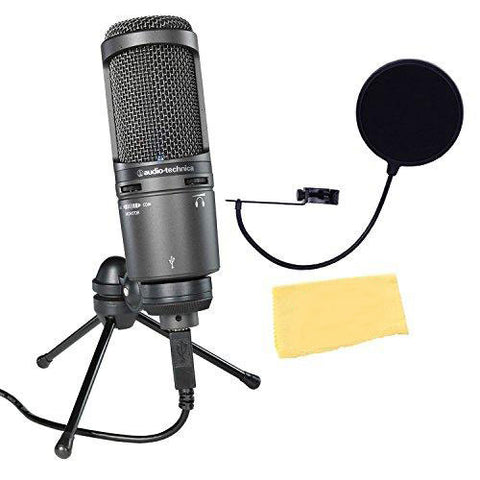 Audio-Technica Cardioid Condenser USB Microphone Bundle with Pop Filter