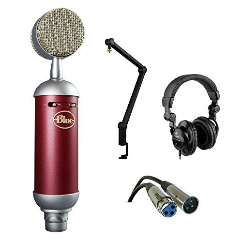 Blue Spark SL Large-Diaphragm Studio Condenser Microphone with Blue Compass Tube-Style Broadcast Boom Arm, HPC-A30 Studio Monitor Headphone and XLR-XLR Cable