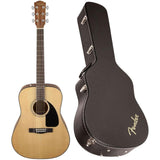 Fender CD-60 Dreadnought V3 Acoustic Guitar, with 2-Year Warranty, Natural, with Case Bundle with Fender Guitar Stand, Fender 12-Pack Celluloid Picks, and Straight/Angle Instrument Cable