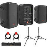 JBL Professional EON208P Portable All-in-One 2-way PA System Bundle with Auray SS-47S-PB Speaker Stand with Tripod Base and Carrying Case, and 2x 20" XLR-XLR Cables