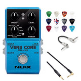 NUX Verb Core Deluxe Pedal with 8 Different Reverbs and Freeze Bundle with Kopul 10' Instrument Cable, Hosa 6" Guitar Patch Cable and Fender 12-Pack Guitar Picks