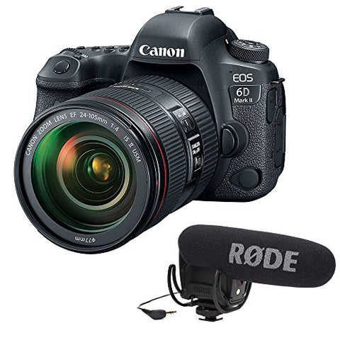 Canon EOS 6D Mark II DSLR Camera with EF 24-105mm f/4L IS II USM plus Rode VideoMic Pro and Rycote Lyre Shockmount