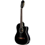 Ortega Guitars 6 String Family Series Pro Solid Top Thinline Acoustic-Electric Nylon Classical Guitar with Bag, Right (RCE145BK)