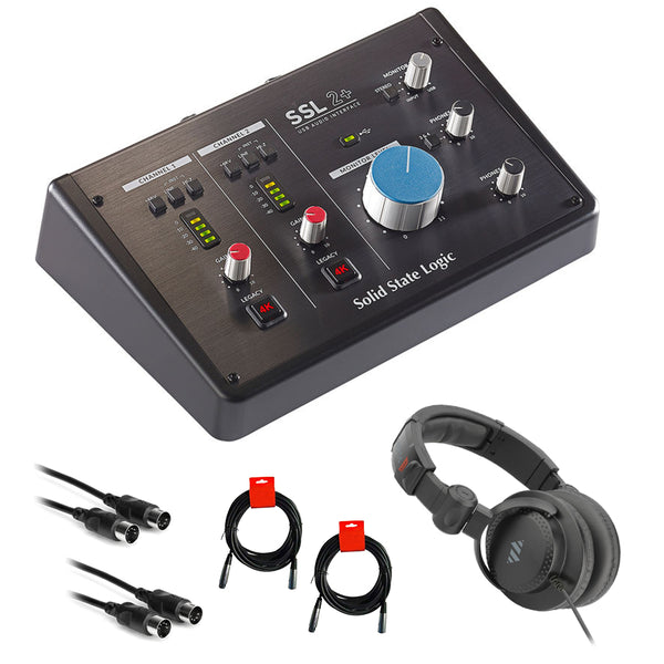 Solid State Logic SSL-2+ USB Audio Interface Bundle with Studio Monitor Headphone, 2x MIDI Cable & 2x XLR Cable